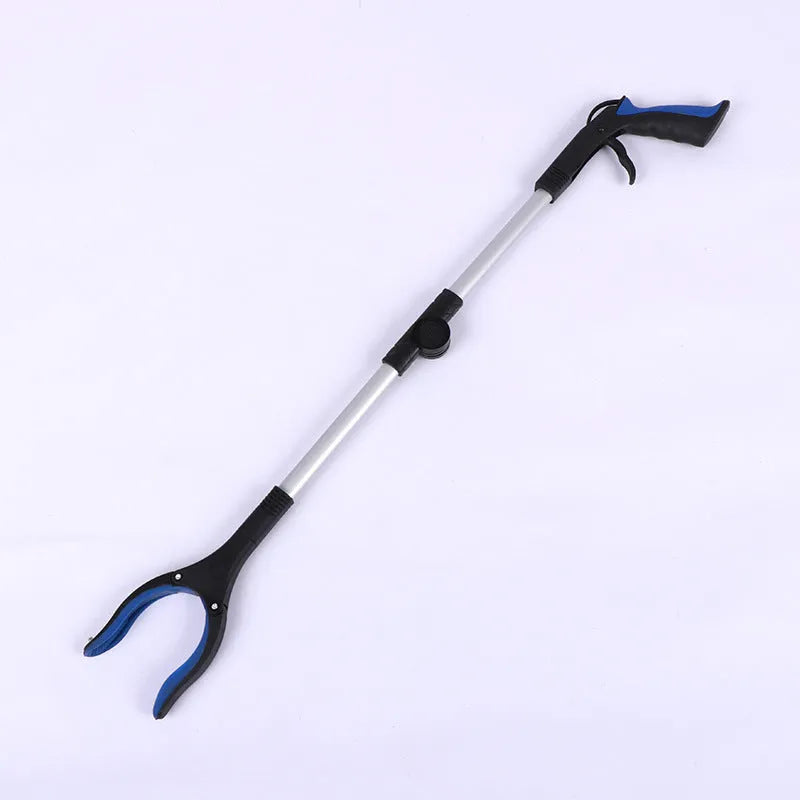 Folding aluminium household garbage clamp with magnetic pick-up sucker in silver with coloured handle