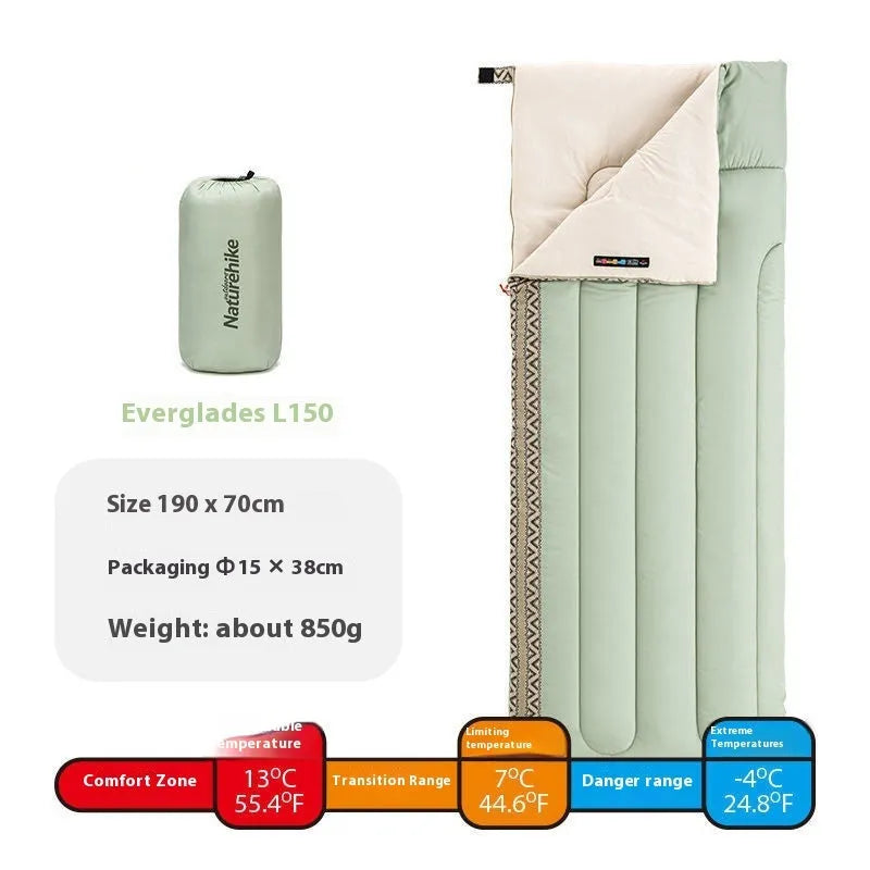 Four seasons universal camping sleeping bag for adults with storage bag in choice of colours.