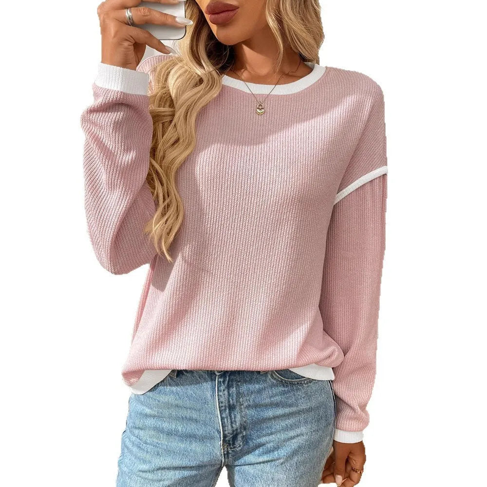 Women's loose round neck polyester pullover top in multiple colour options