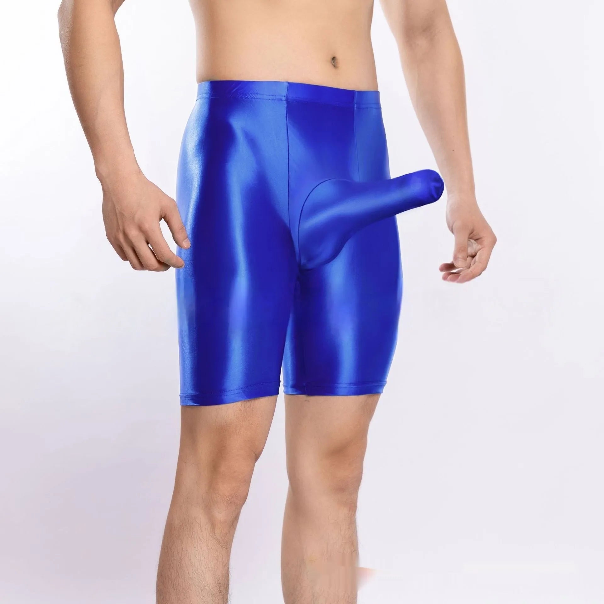 Men's plus size shiny silky sports shorts in multiple colours for gym training