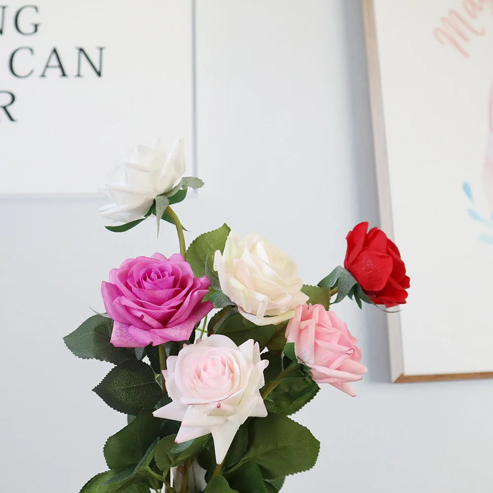 Silk touch artificial rose flower with 42cm length and 8.5cm flower head in multiple colour options