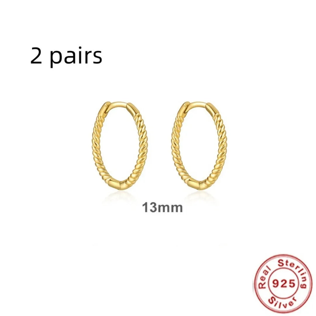 Sterling silver twisted string round earrings in gold or white gold colour