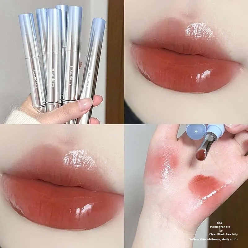 Mirror Water Light Fashion Lipstick in six ice-shade colours including Almond Ice and Raspberry Ice.