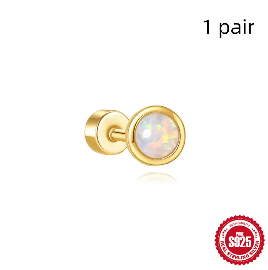 S925 sterling silver flat column thread ear bone studs in twelve gold electroplated colour variations