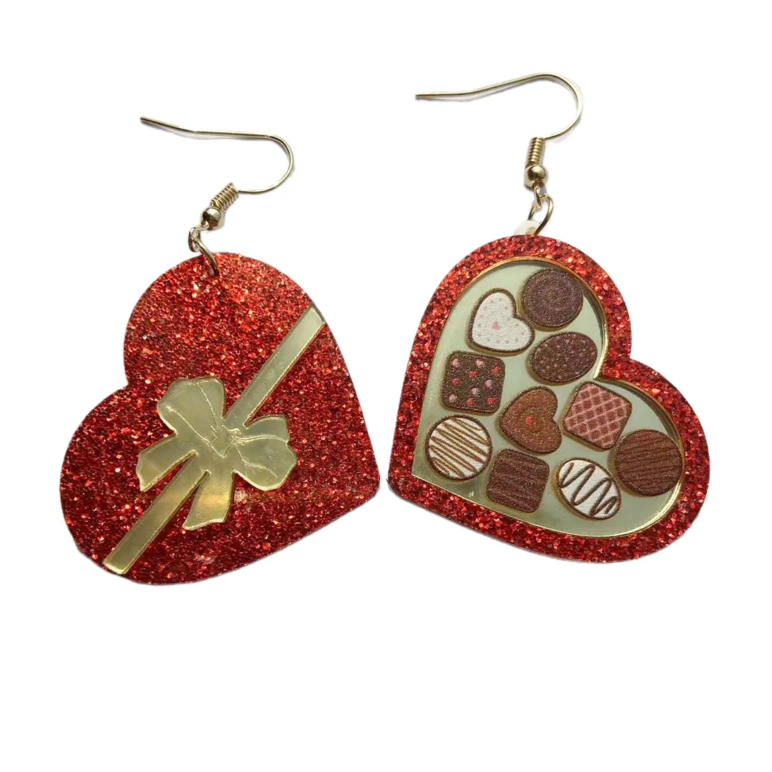 Red gift box containing heart-shaped acrylic drop earrings with ice cream and You Make ME Melt design