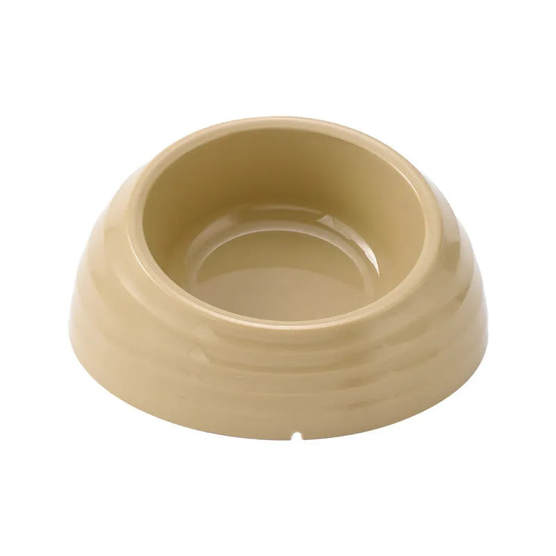 Stainless steel cat bowl with plastic base in beige, brown, or light green colour options