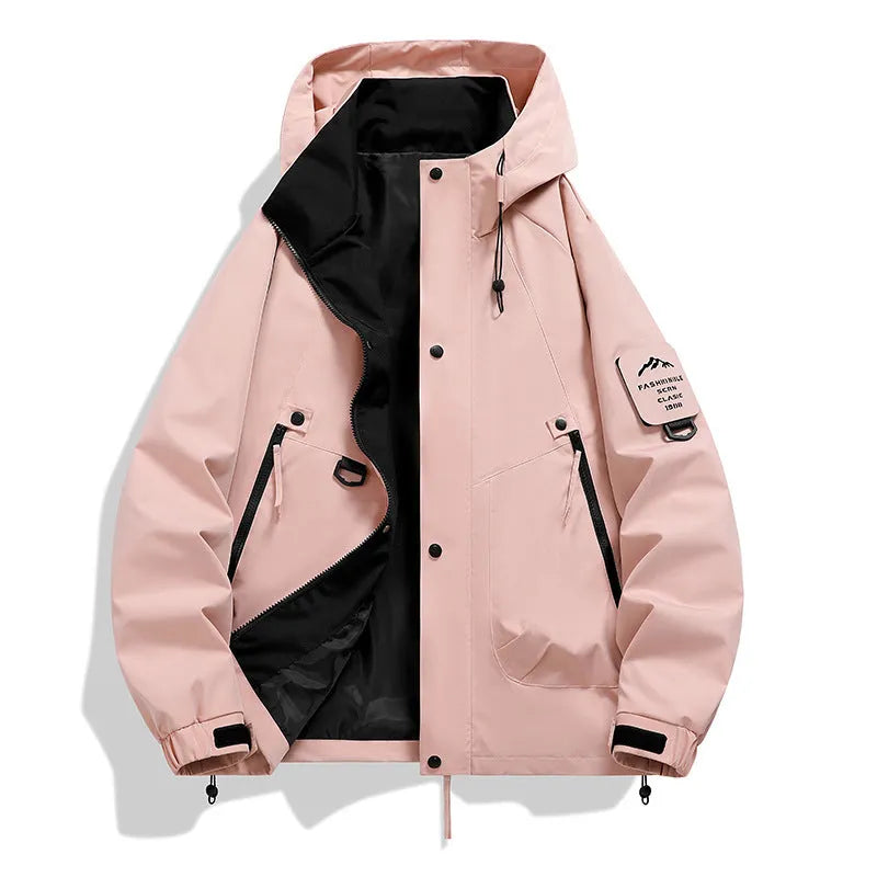 Men's Casual Waterproof Jacket with 5000mm Rating in Polyester, Windproof, Available in Beige, Black, Gray Green, Sand Brown, Fluorescent Green, Cherry Blossom Powder, Peach Pink, Lemon, Mocha, Carmine, Moon Shadow Gray, Peace Blue, S-3XL
