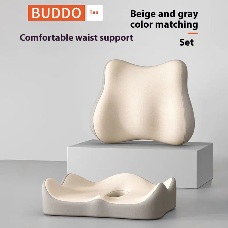 A solid-colour memory foam waist rest seat cushion for office chair back support.