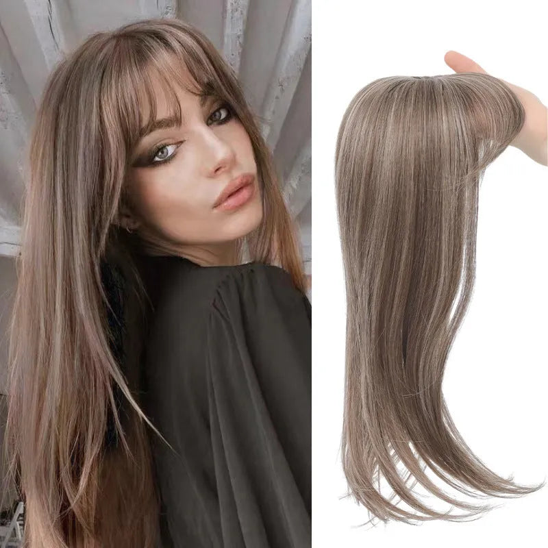 Synthetic hair clip-in wig with inner buckle fastening, shown in one of six available style colour options.