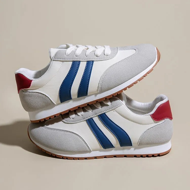 Blue and grey Cortez stripes sports shoes with rubber sole and round toe design