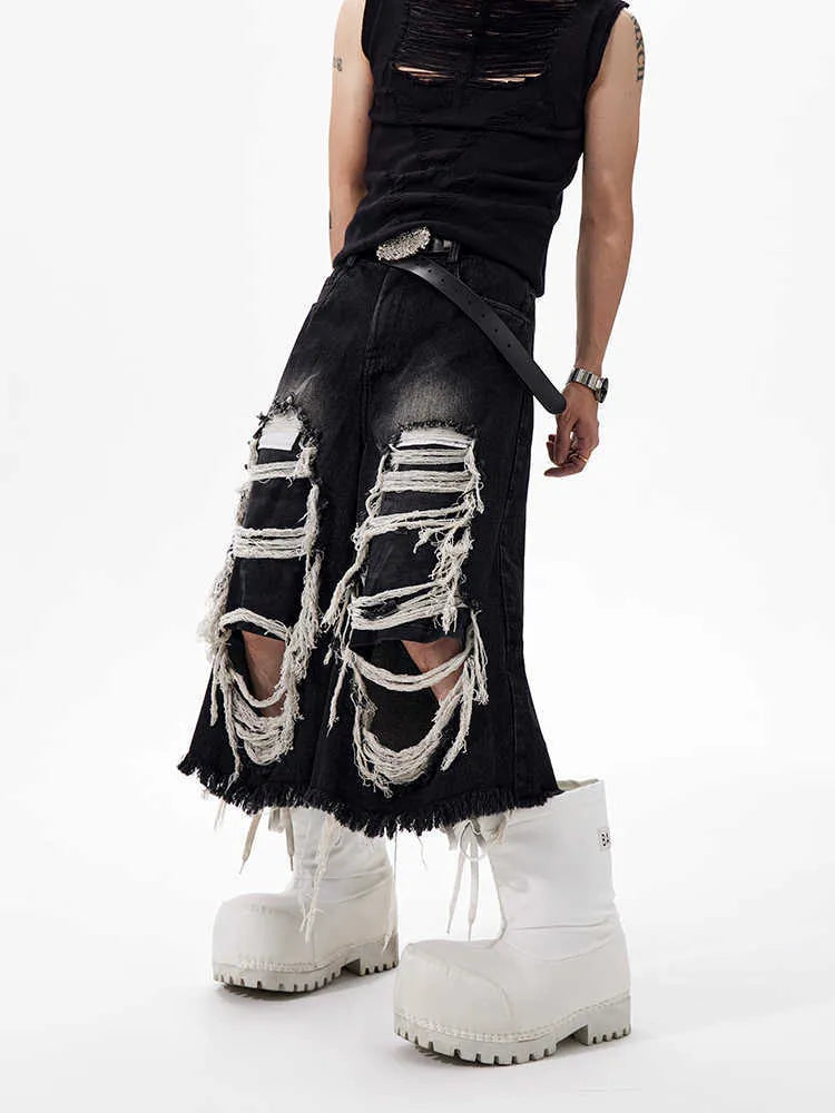 Black women's cropped wide-leg denim jeans with a mid-high waist on a hanger.