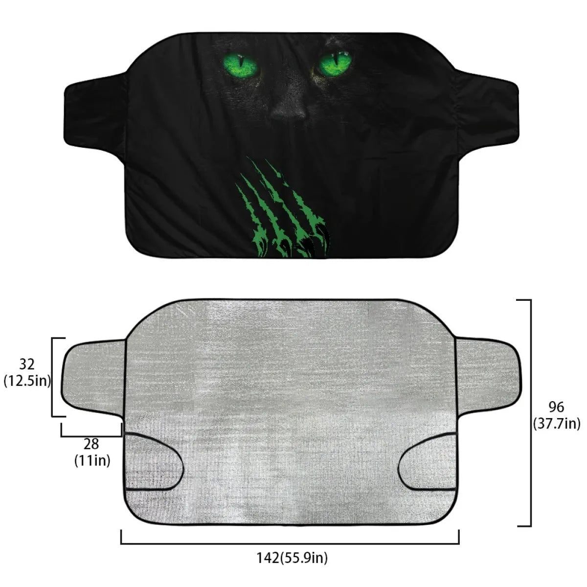 Aluminium film foam polyester fabric car front sunshade protector with lanyard ties