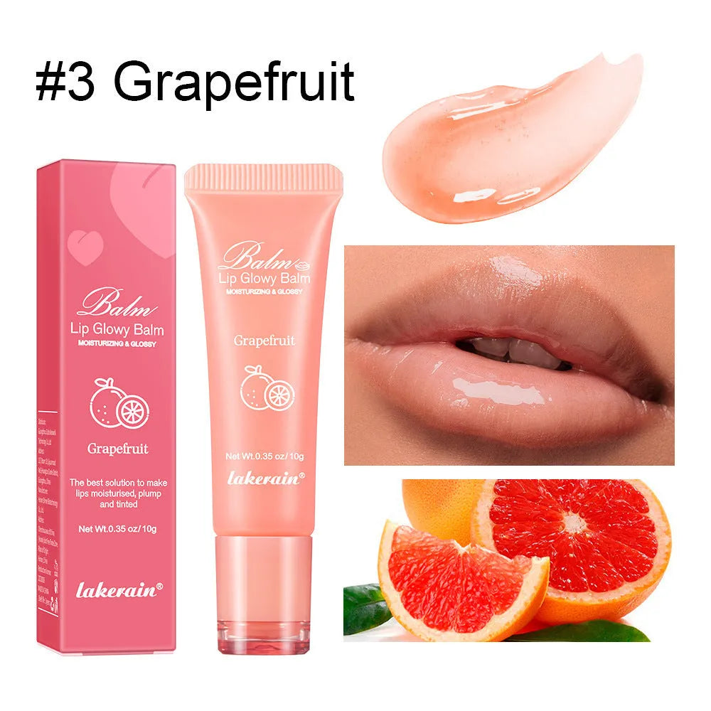 Women's natural finish lip gloss in choice of berry, grape, grapefruit, and yellow peach flavours.