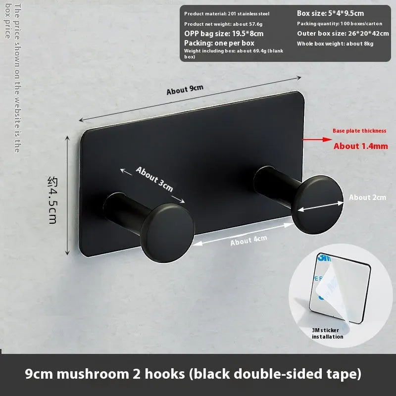 Mushroom design screwless clothes hook for shower doors in black or white, with 2, 3 or 4 hooks.