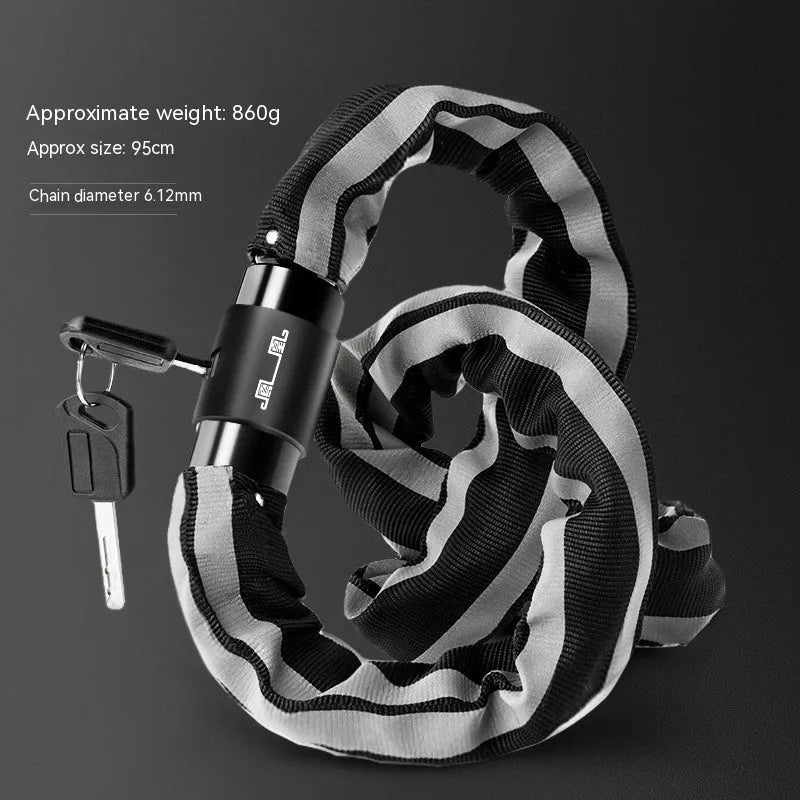 Portable black bicycle chain lock with 95cm zinc alloy chain and key chain mechanism