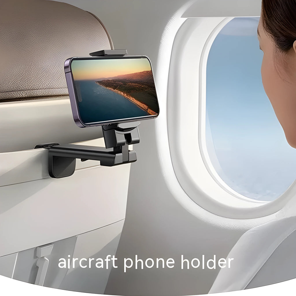 Foldable rotating universal phone holder in black, grey, or green colour showing its adjustable clamp and legs.