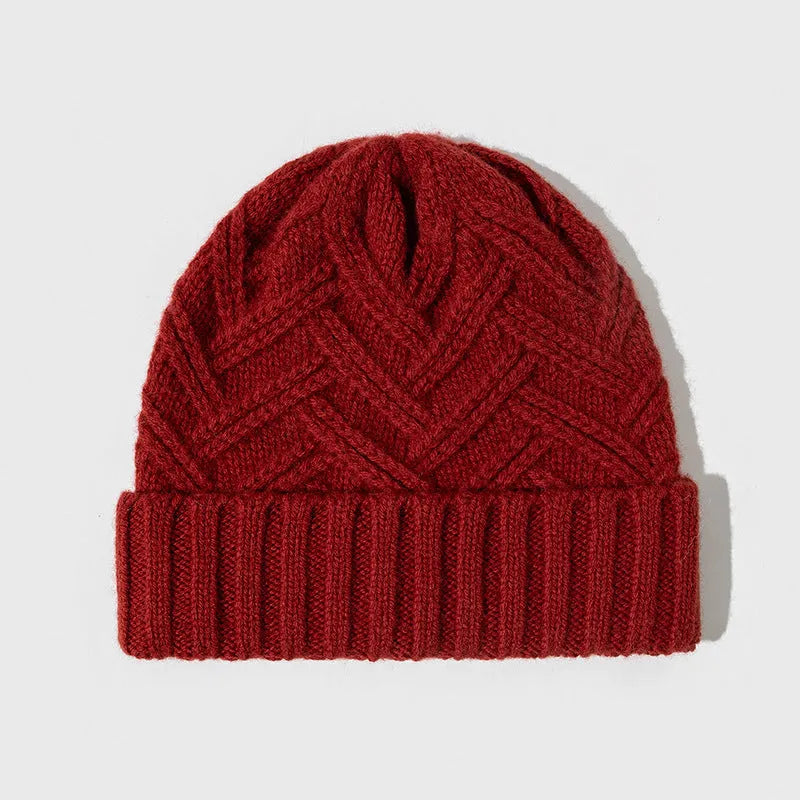 Wool knitted dome crown winter hat in six colour options on display