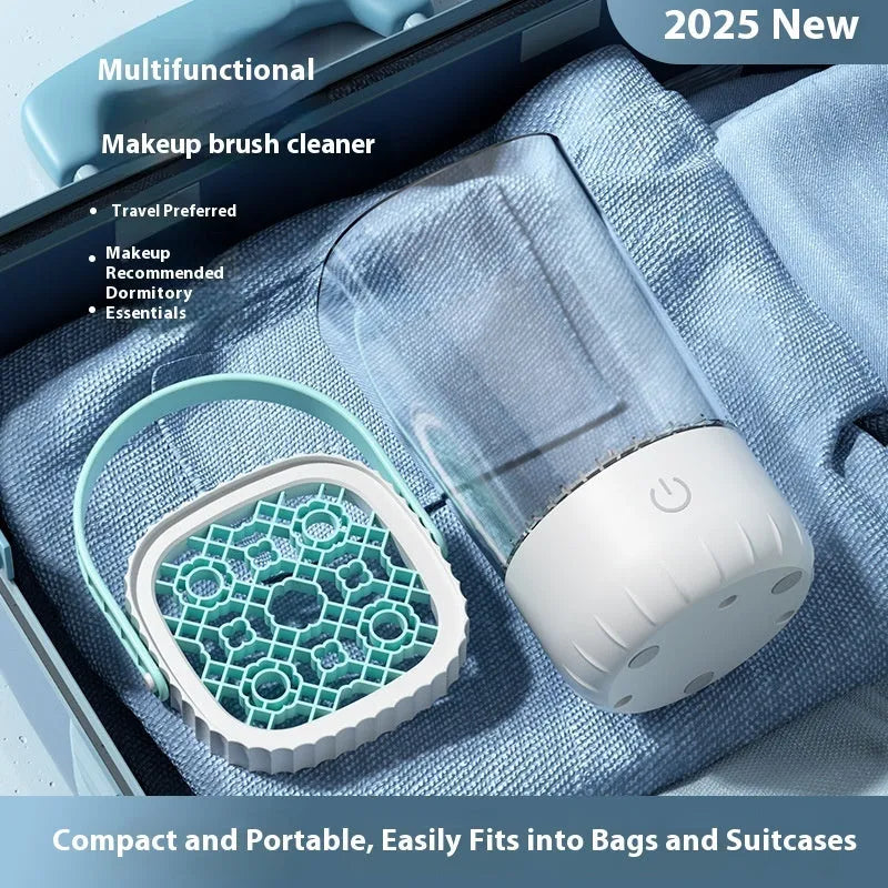White rechargeable electric cleaning brush for makeup tools with USB charging cable