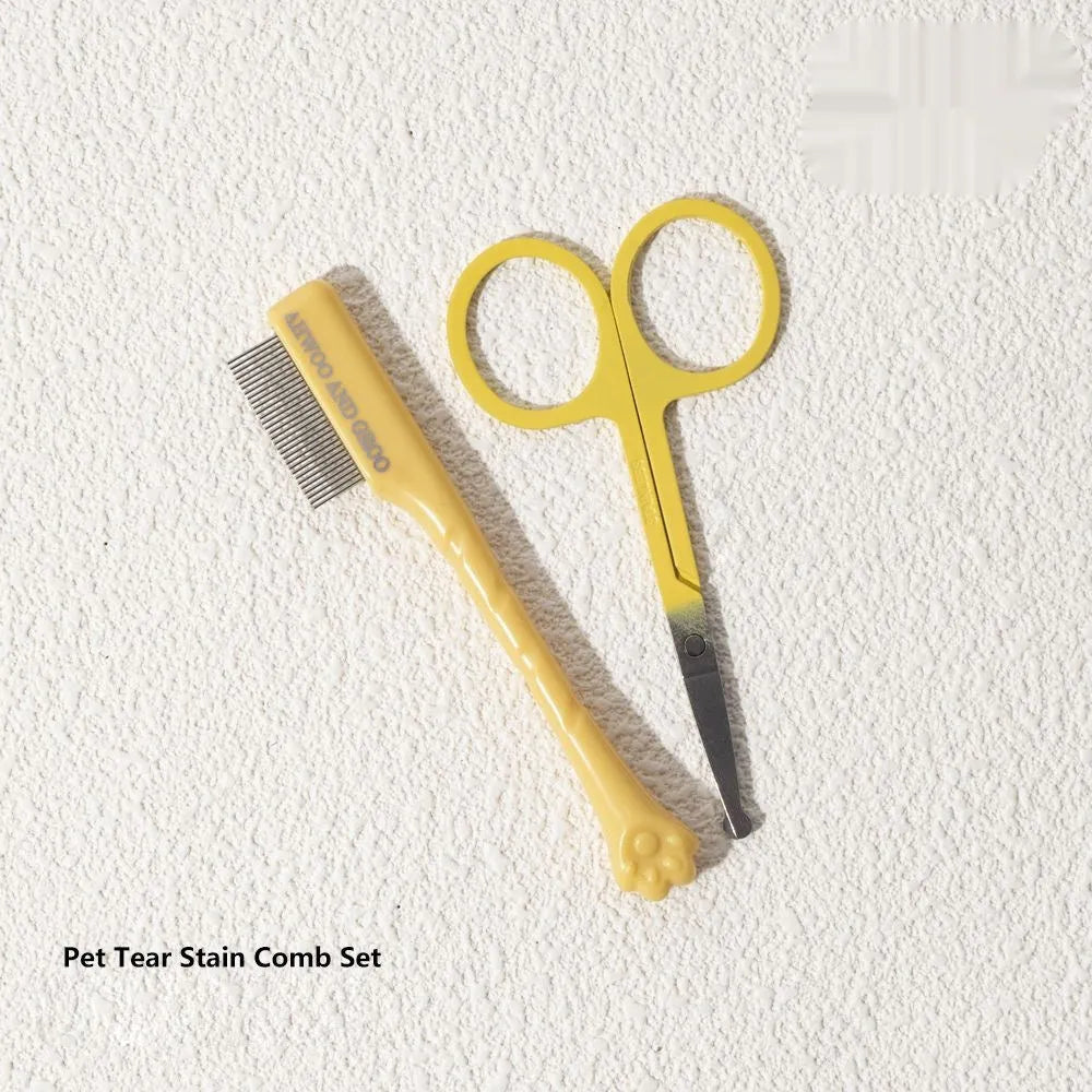 ABS pet grooming comb and scissors set for dogs, available in black, yellow, white, and green colours
