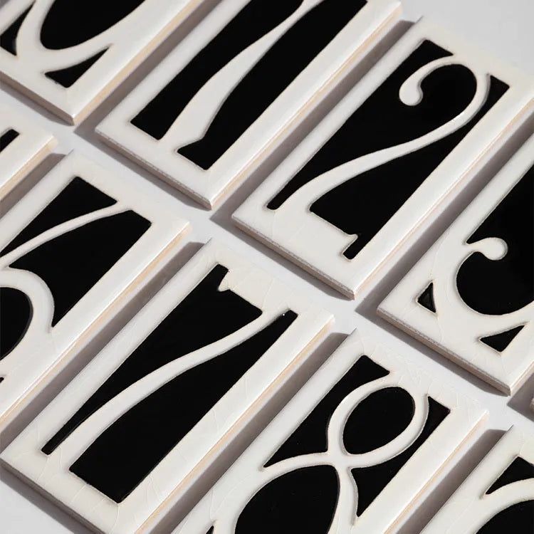 Handmade retro enamel ceramic doorplate showing a number, dimensions 76mm by 152mm