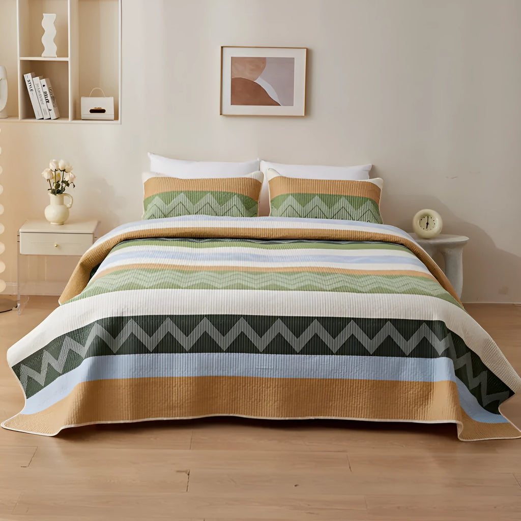 Cotton printed bed sheet set with reactive printed designs for 2.2 metre beds in modern simple style