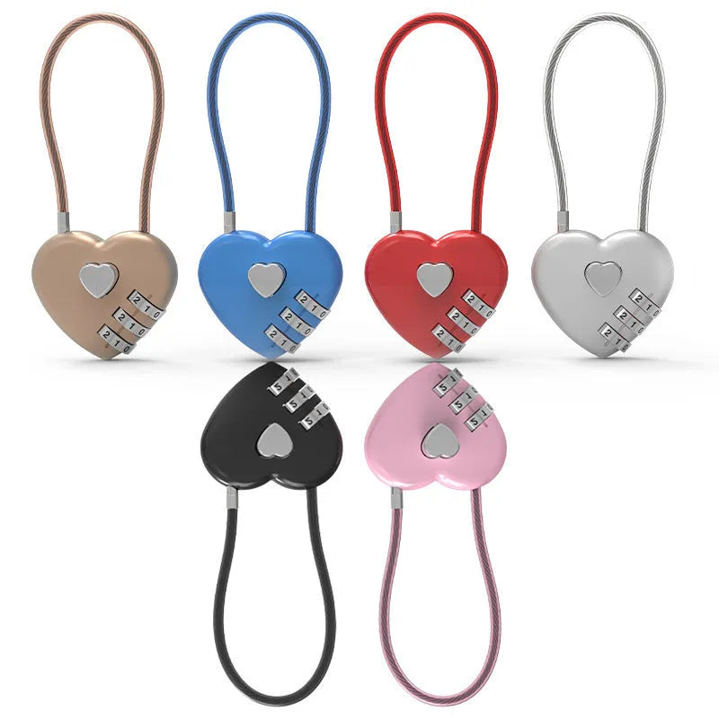 Heart-shaped combination lock with steel cable in multiple colour and length options.