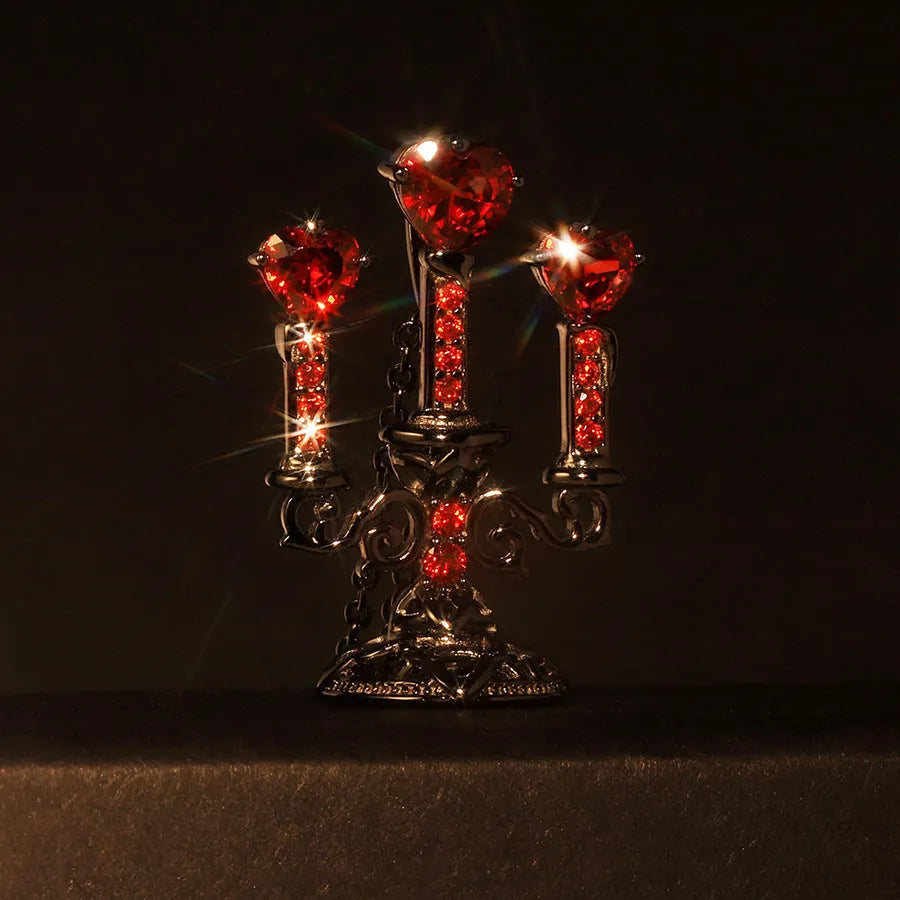 Zinc alloy gothic necklace with hollow candlestick pendant and cross chain in retro colour.