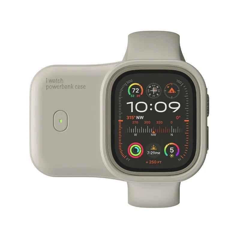 Apple Watch portable charging case with silicone protective cover in midnight blue colour