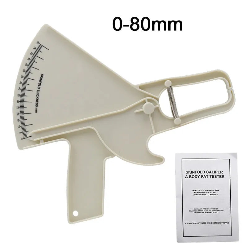 Plastic skinfold caliper measuring body fat thickness, 0-80mm range, four colours available