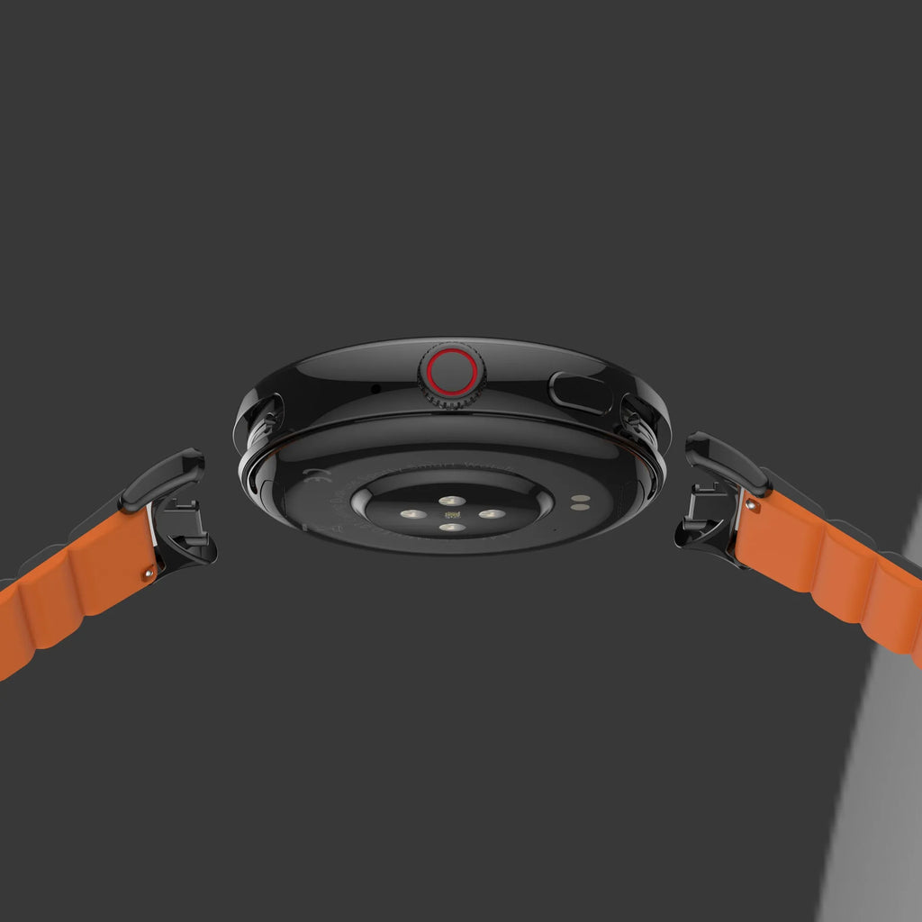 Smart watch lanyard design with AMOLED screen, Bluetooth calling, health monitoring, in Black colour