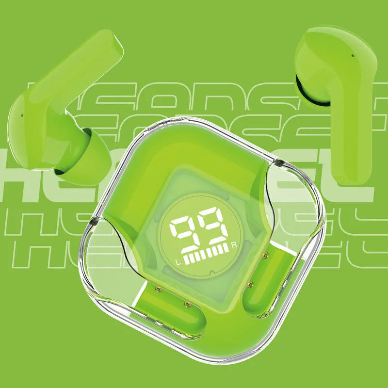 Wireless Bluetooth TWS headphones with transparent case in multiple colour options