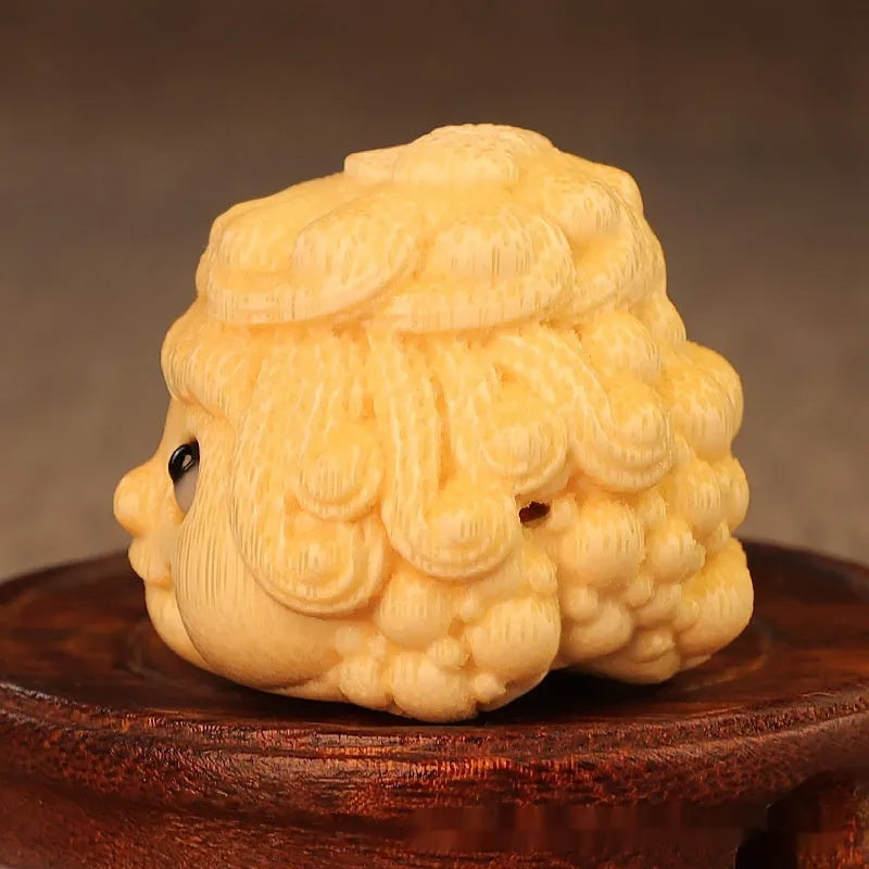 Hand-carved solid bamboo golden toad princess ornament in cute style.