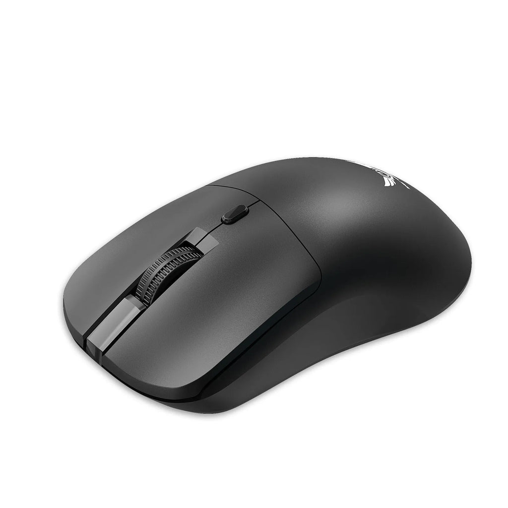 Black wireless mouse with a three-gear audio button, for use with laptops.