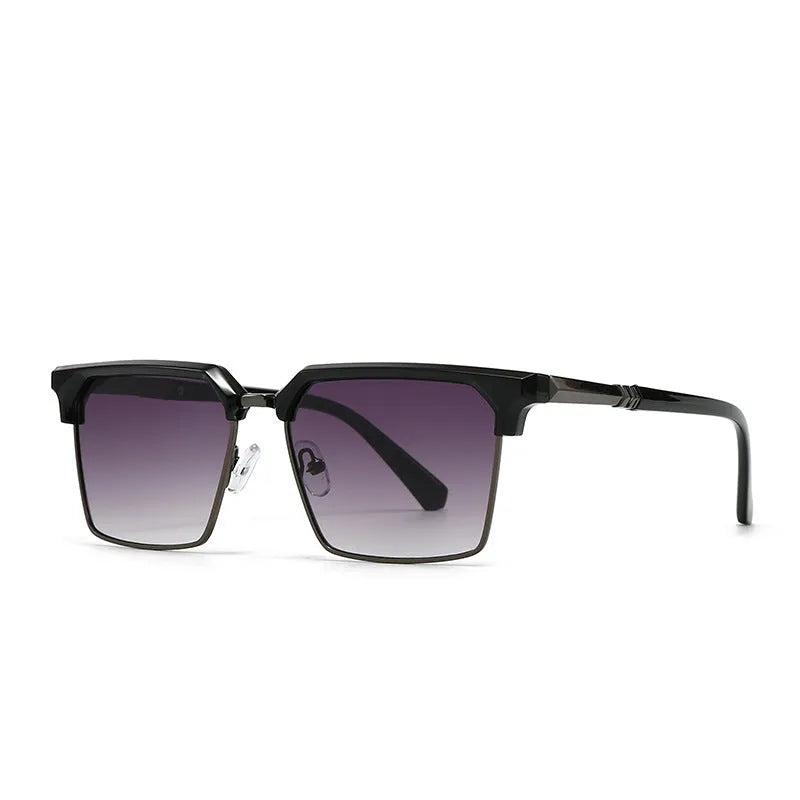 Men's square plastic sunglasses in box style showing multiple colour options on a grey background.