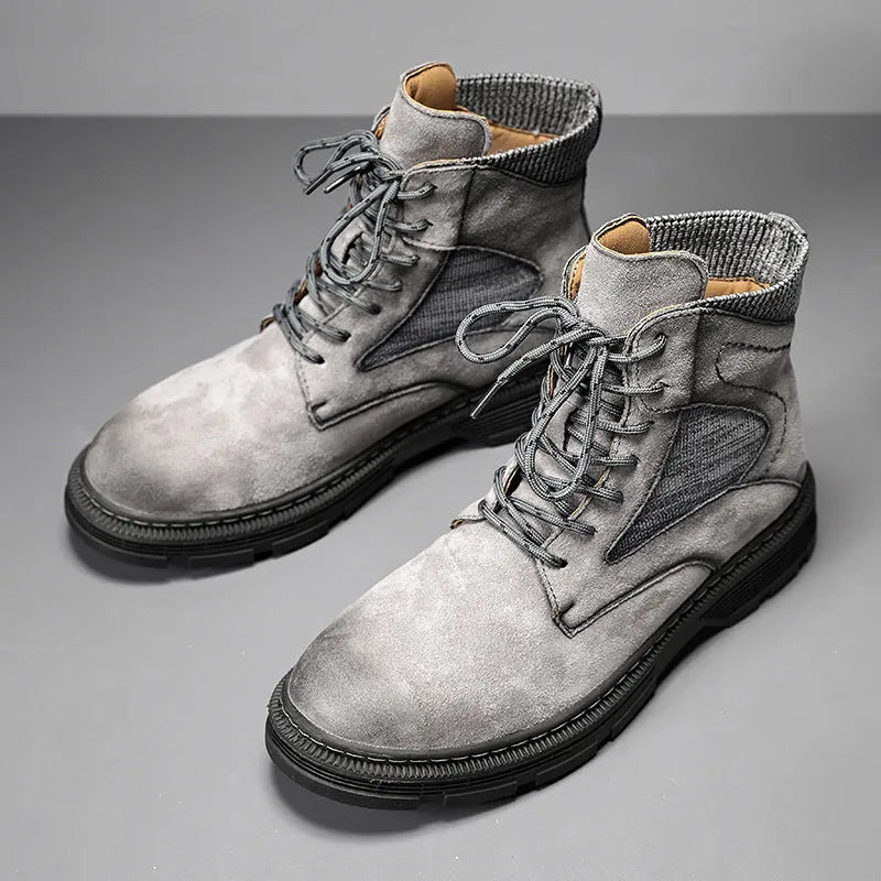 Men's vintage Martin boots in black with microfiber leather upper and rubber sole