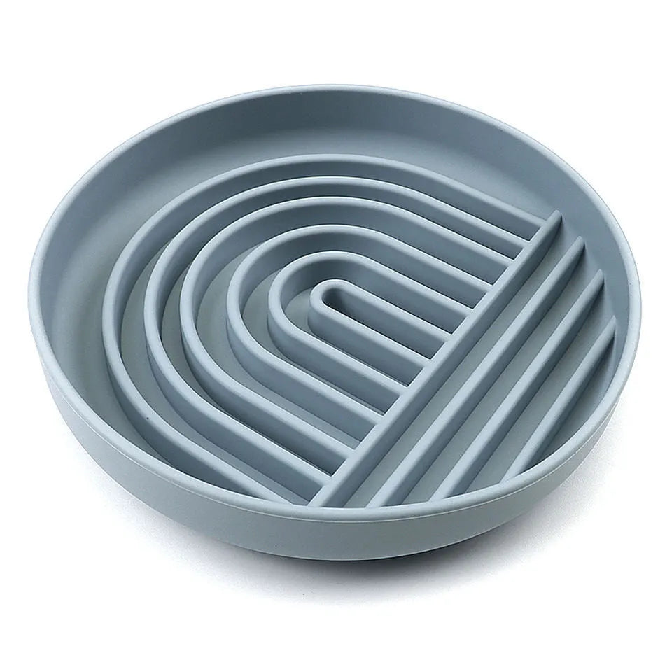 Silicone slow feeder dog bowl with ridge design, shown in beige colour, acting as a lick mat.