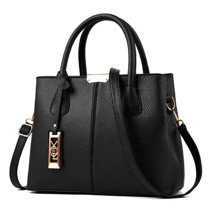 Women's large capacity square shoulder bag in soft PU leather with leather strap