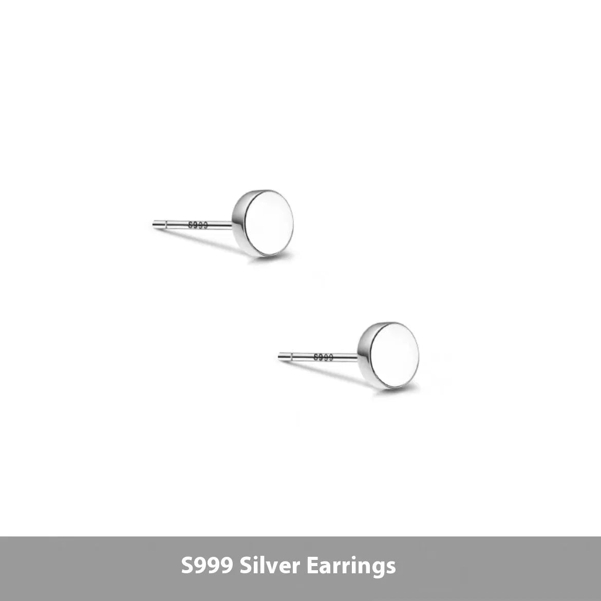 S999 sterling silver flat ear bone studs in geometric round shape, silver and black colour options