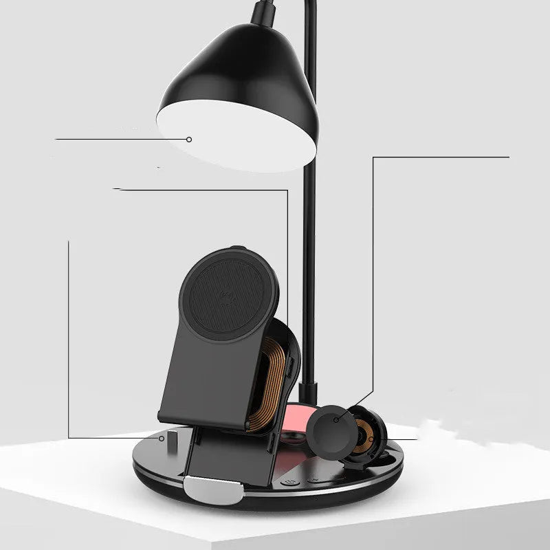 Black and white magnetic folding wireless charger with adjustable stand shown in folded position
