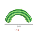 Striped pattern cat pillow toy with built-in catnip in green, rainbow or yellow colours