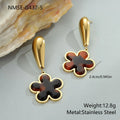 Tortoiseshell resin hawksbill colour earrings with 18K gold electroplating, showing heart-shaped and flower geometric designs