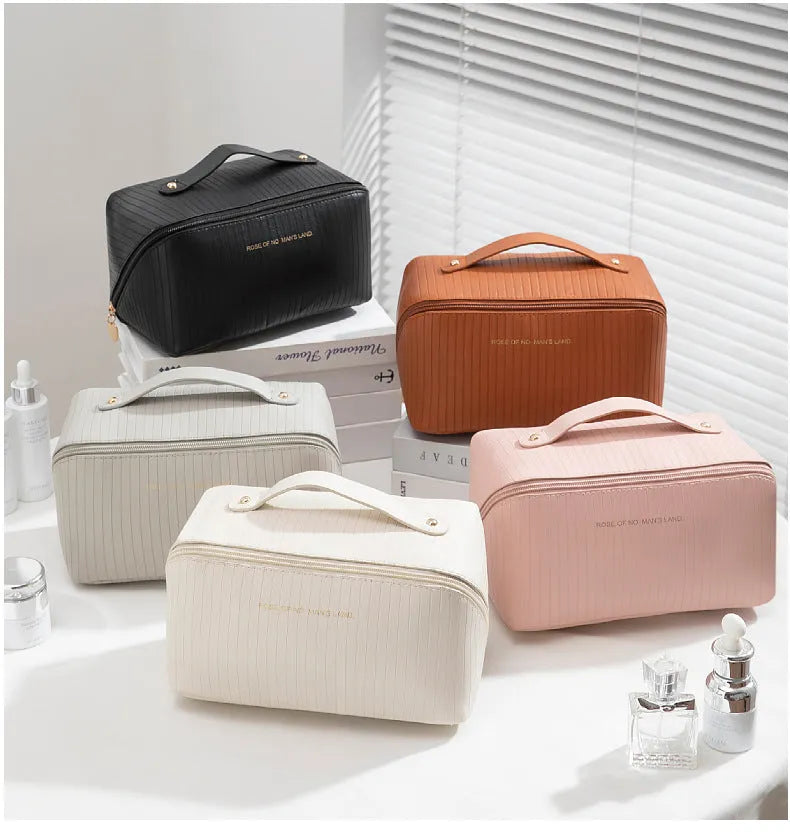 Vertical pattern pillow makeup bag cubic shape 22.5cm travel organiser in multiple colours