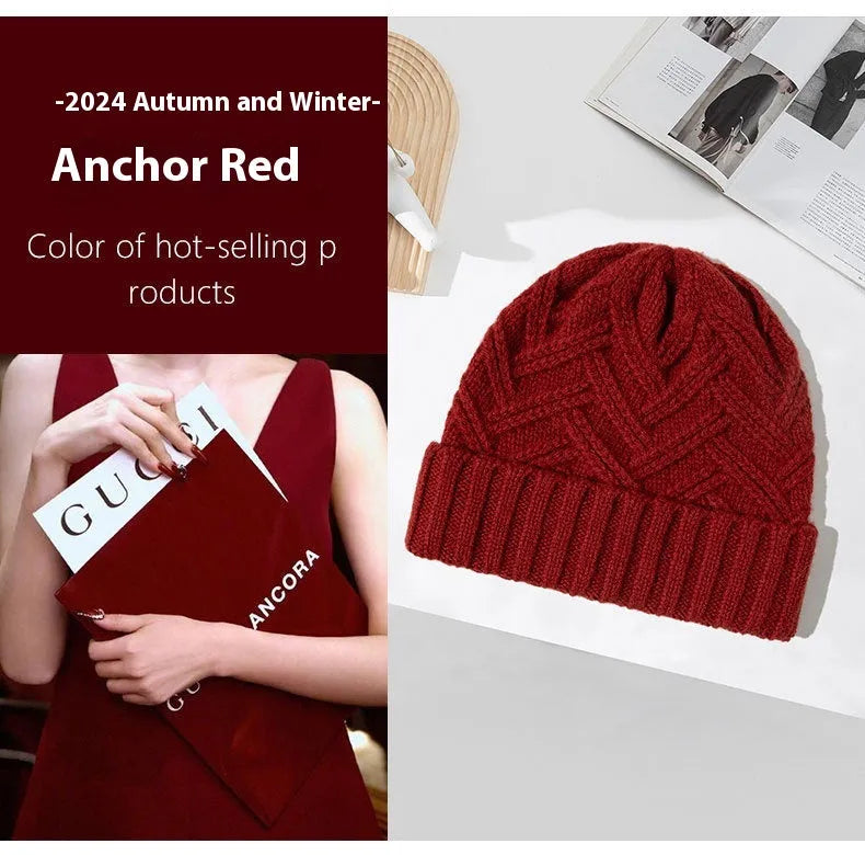 Wool knitted dome crown winter hat in six colour options on display