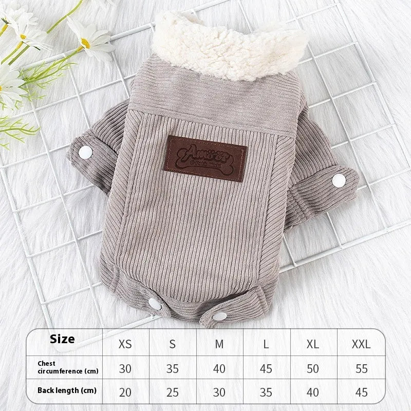 Lambswool grey fleece lined padded vest for dogs on a white background.