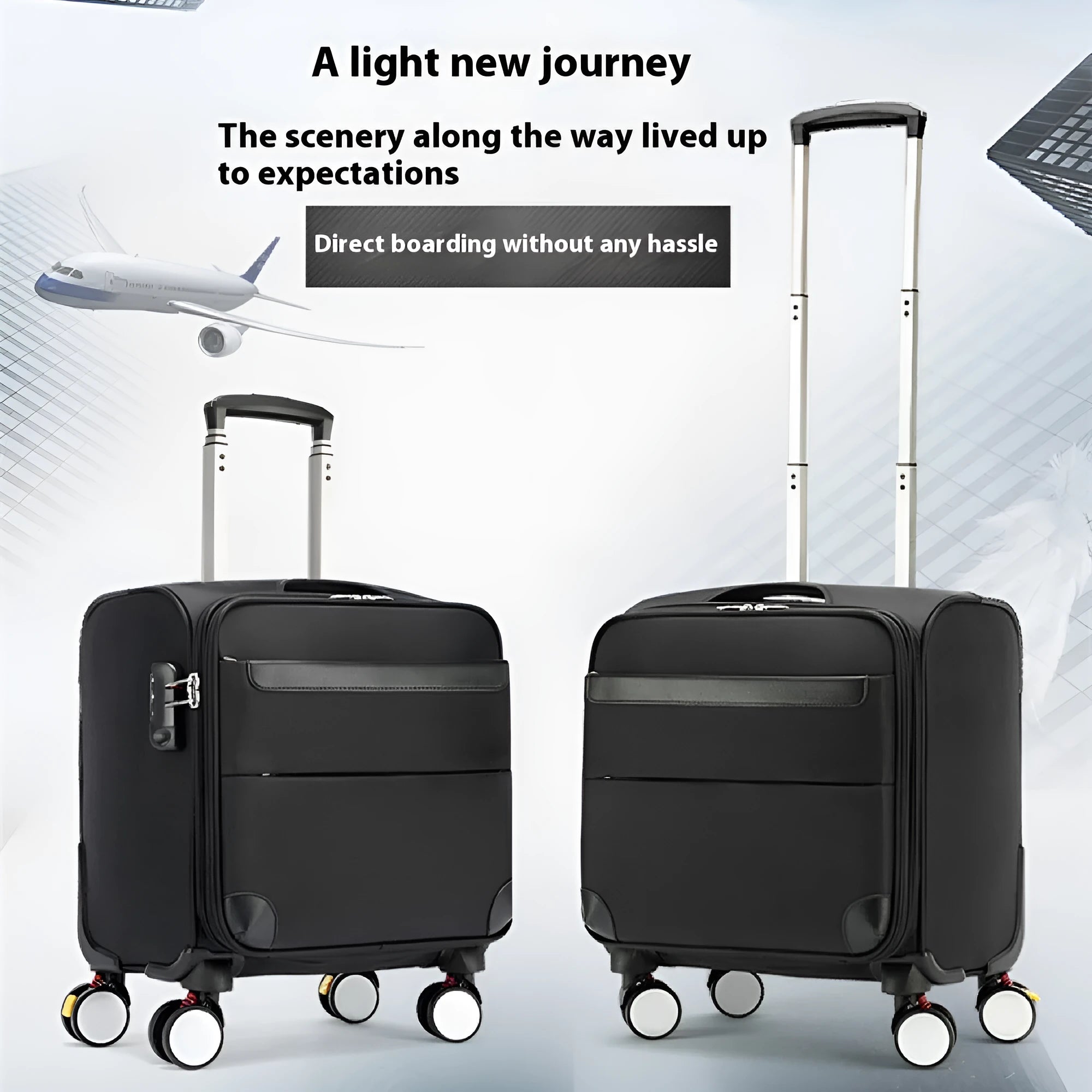Black Oxford cloth 18-inch business travel luggage with universal wheels