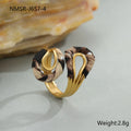 Stainless steel open mouth ring with leopard print and geometric designs including heart and star shapes