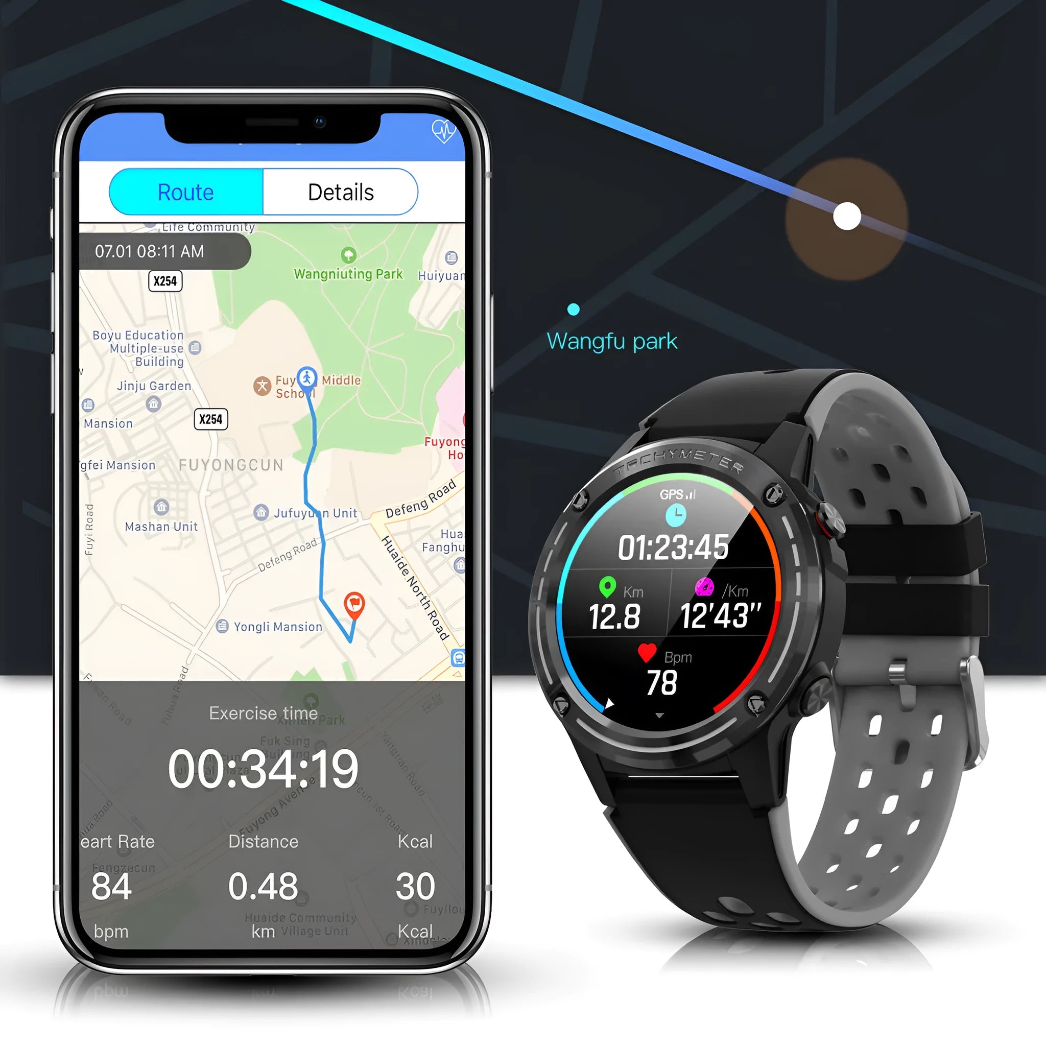 GPS smart watch with square 49mm case and silicone sports bracelet in multiple colours