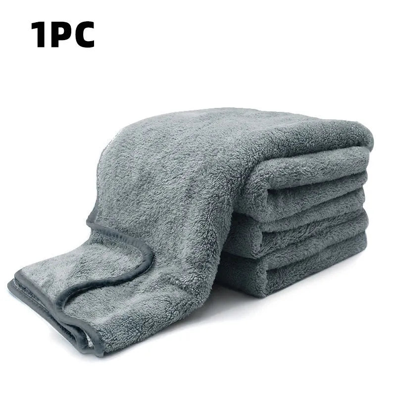 Microfiber car wash towel shown in three size options: 75x35cm, 60x40cm and 100x40cm