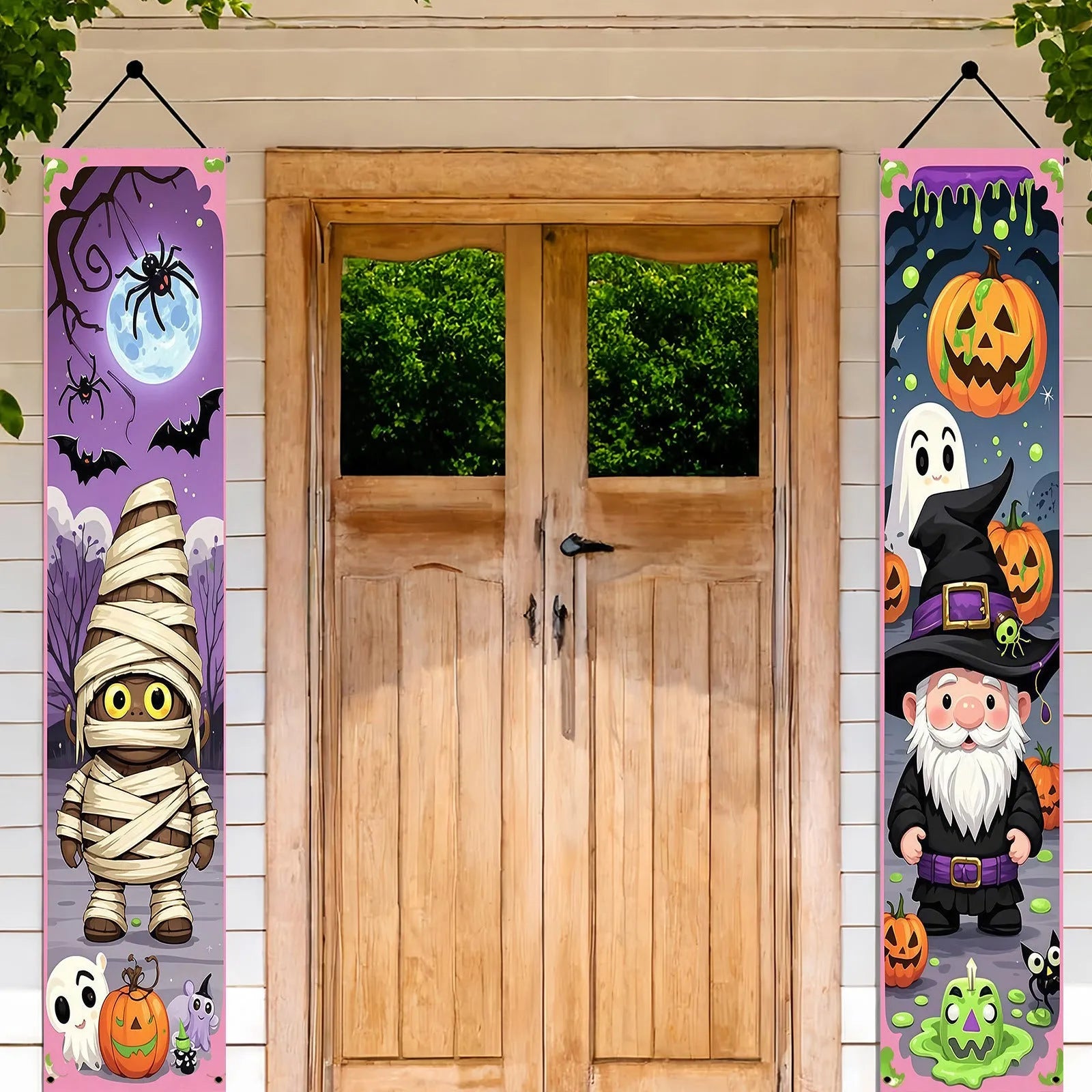 Pair of polyester Halloween couplet hanging banners measuring 30x180cm for Halloween decoration