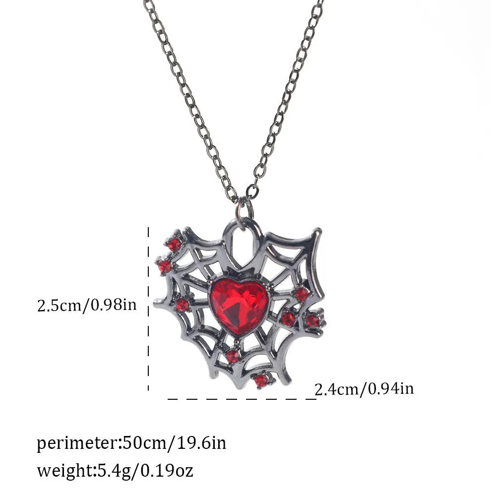 Gothic Halloween necklace with spider and bat alloy pendant on a chain.